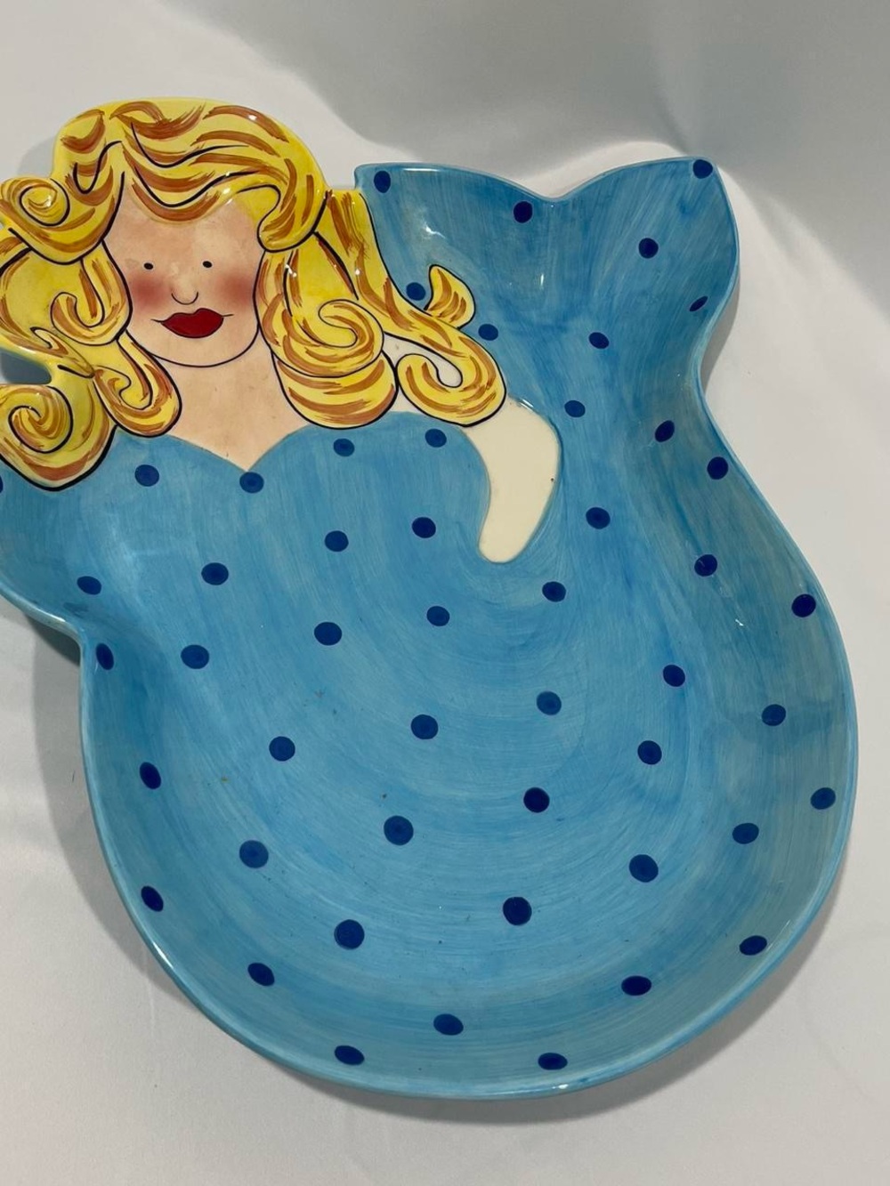 BECCA Blue Polka Dot Mermaid Platter with Yellow-Accented Hair
